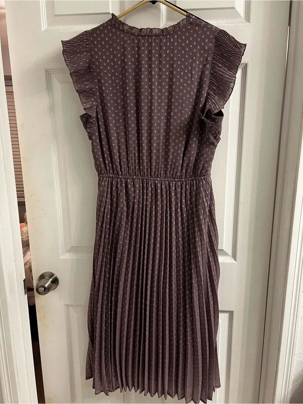 Pleated Button-Front Midi Dress in Dusty Purple - Picture 2 of 5